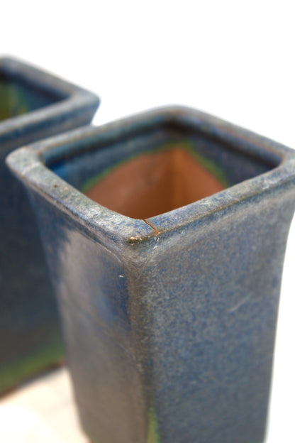 Rustic Ceramic Planter: Sun-Faded Blue-Green Glaze