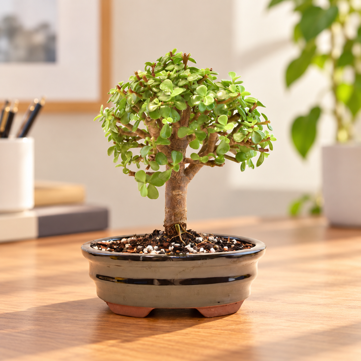 Dwarf Green Jade Ceramic 7.5" Pot - One of a Kind Bonsai