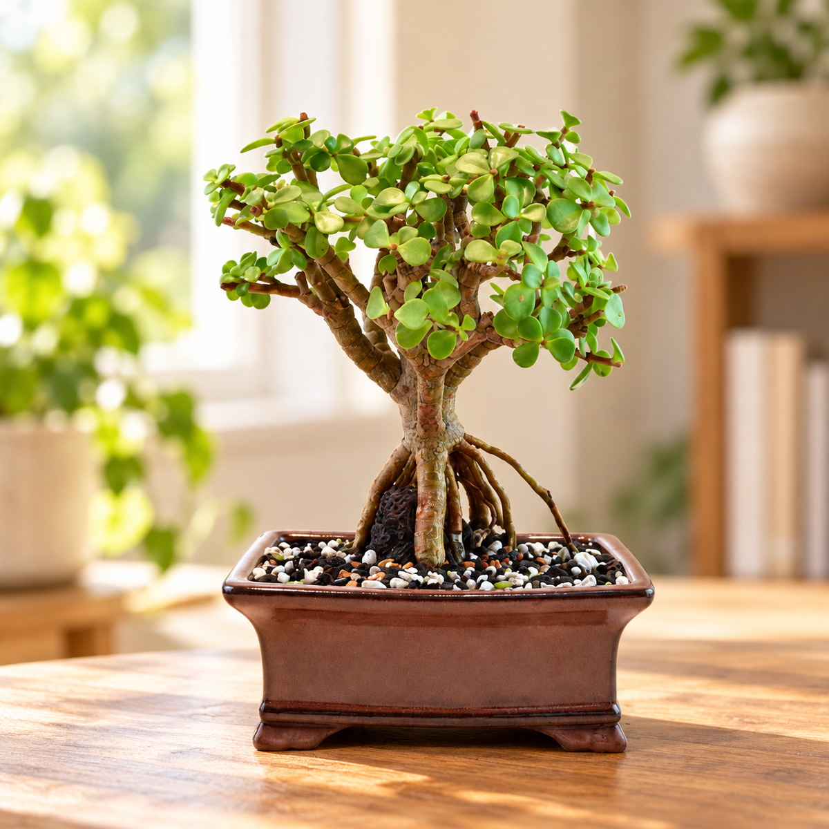 Rare Dwarf Green Jade Ceramic 6" Pot - One of a Kind Bonsai