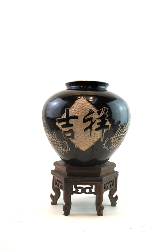 Black Chinese Pot – 7" B-Grade Ceramic Planter