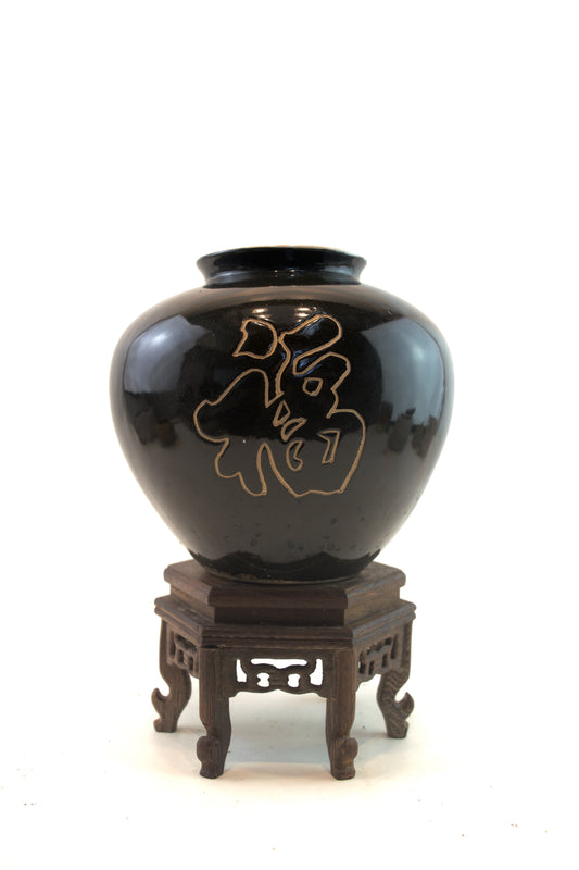 Black Chinese Pot – 7" B-Grade Ceramic Planter