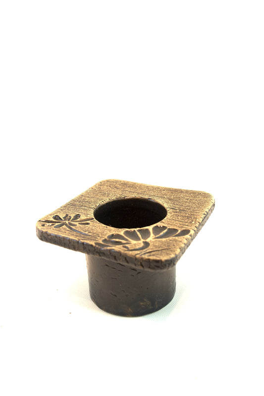 Handmade Ceramic Planter: Lotus & Dragonfly Design - 4.5" Round Pot
