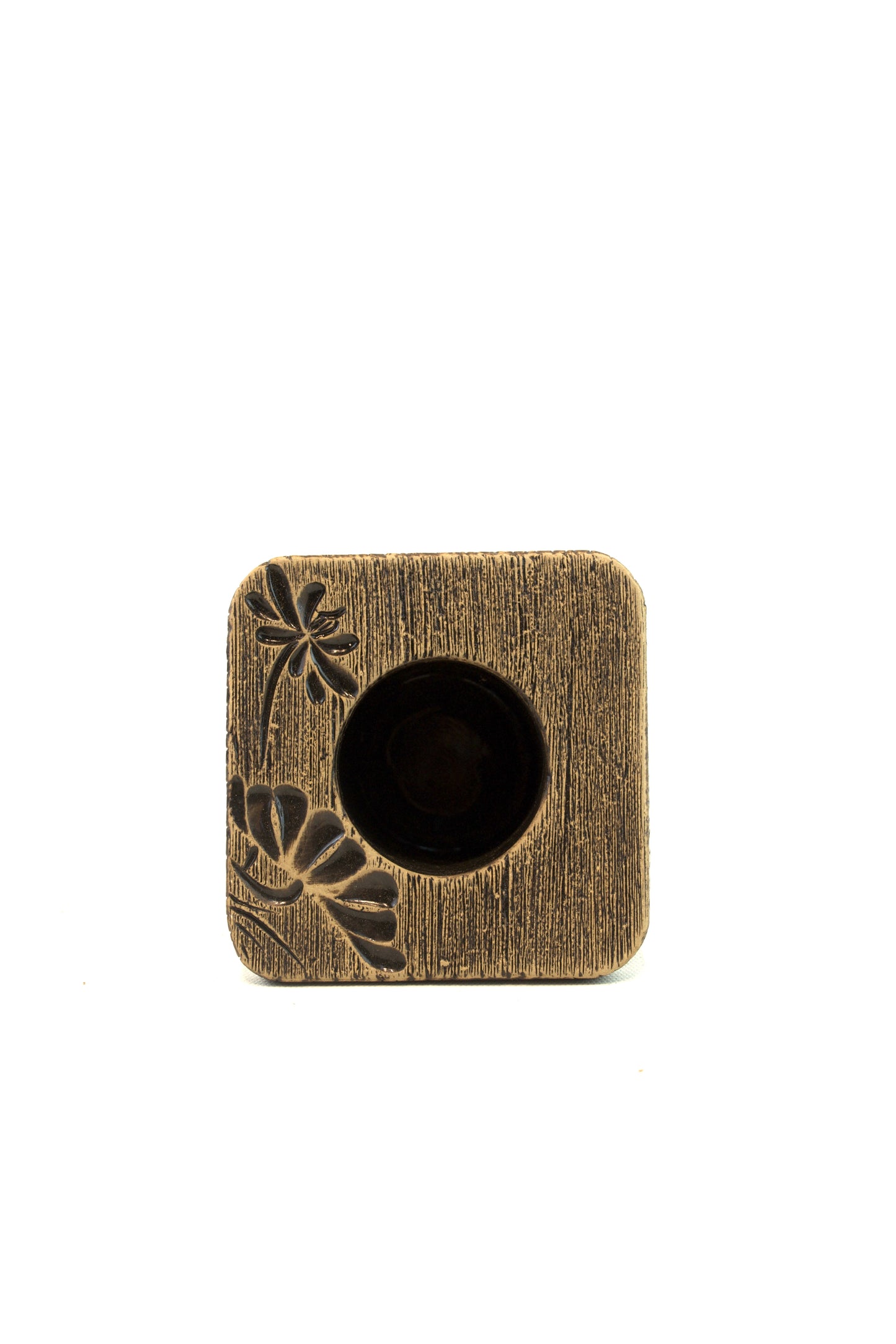 Handmade Ceramic Planter: Lotus & Dragonfly Design - 4.5" Round Pot