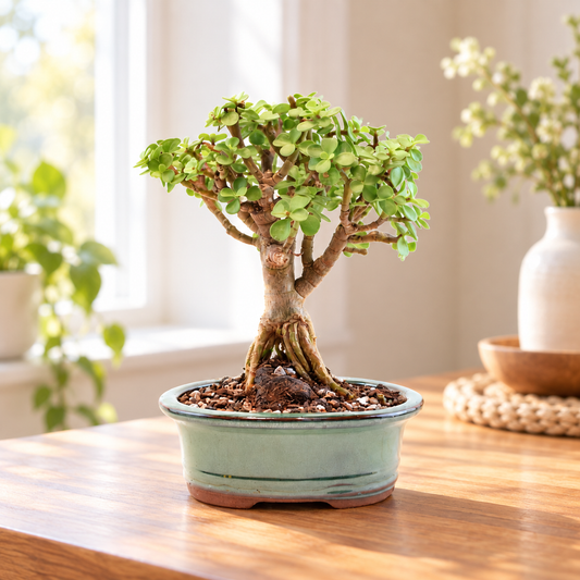 Rare Dwarf Green Jade Ceramic 6" Pot - One of a Kind Bonsai
