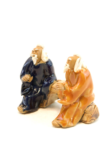 Handmade Mudmen Figurine Duo, Zen Garden Decor