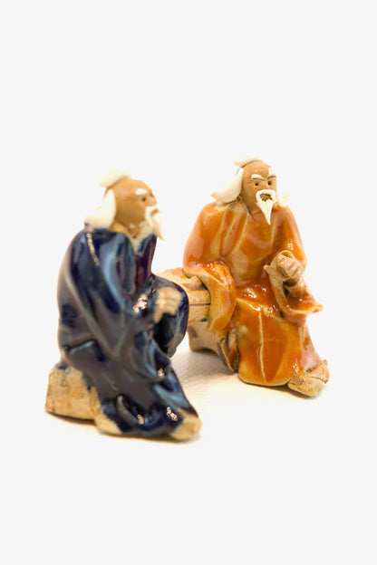 Handmade Mudmen Figurine Duo, Zen Garden Decor