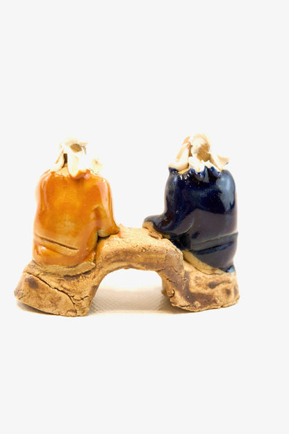 Handmade Mudmen Figurine Duo, Zen Garden Decor